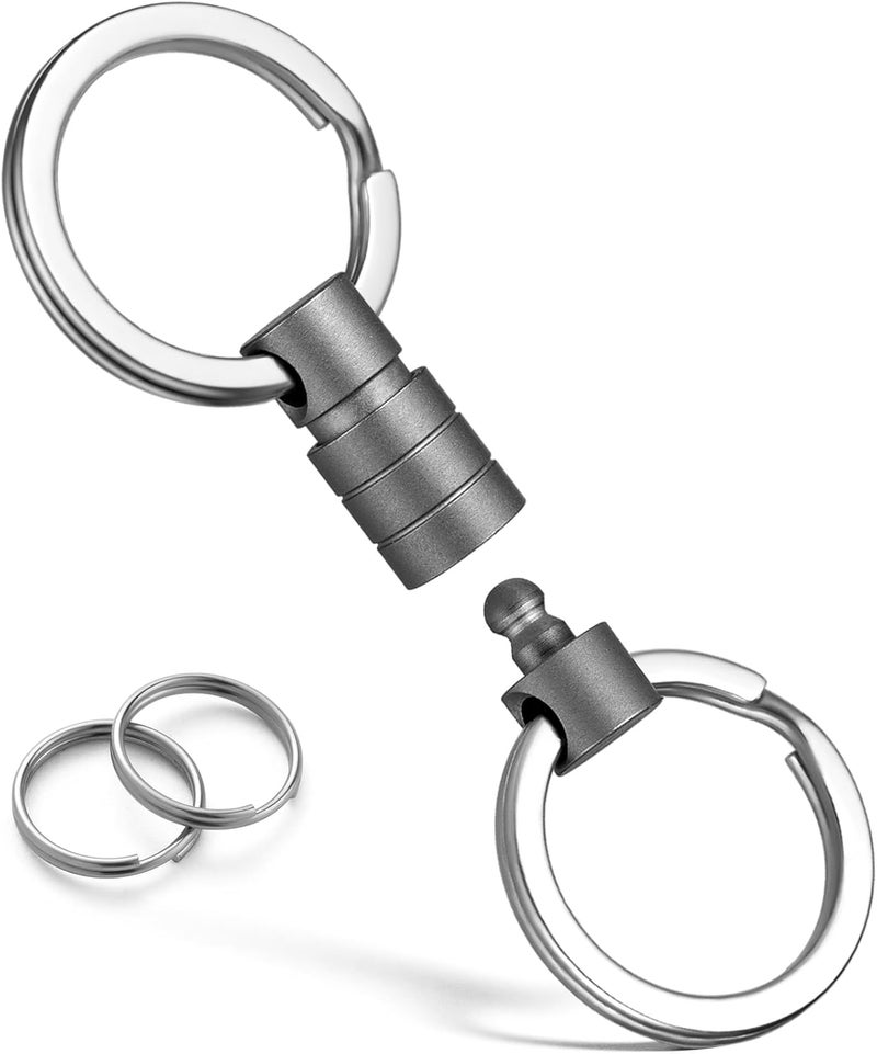 FEGVE Titanium Quick Release Swivel Keychain, Pull Apart Detachable Keychain Heavy Duty Car Key Holder with 4 Key Rings-(Anti-fall/Grey-1pcs) - Image 1
